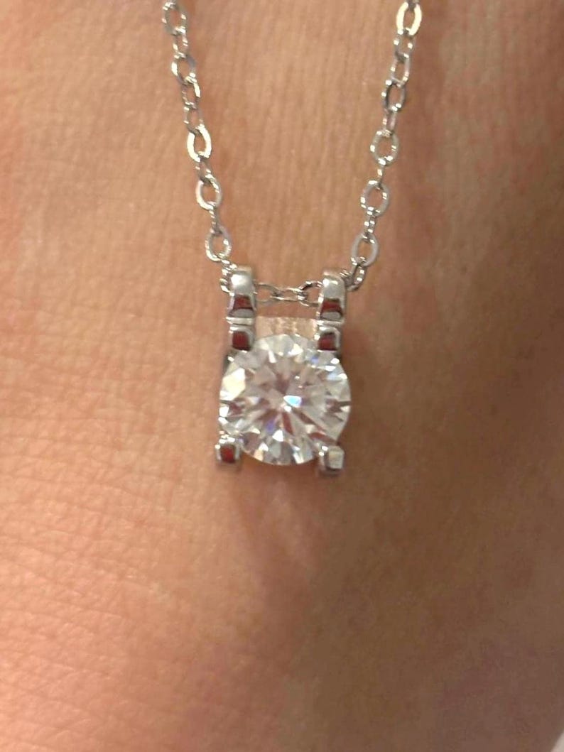 1CT Moissanite Halo Necklace | 18K White Gold-Plated 925 Sterling Silver