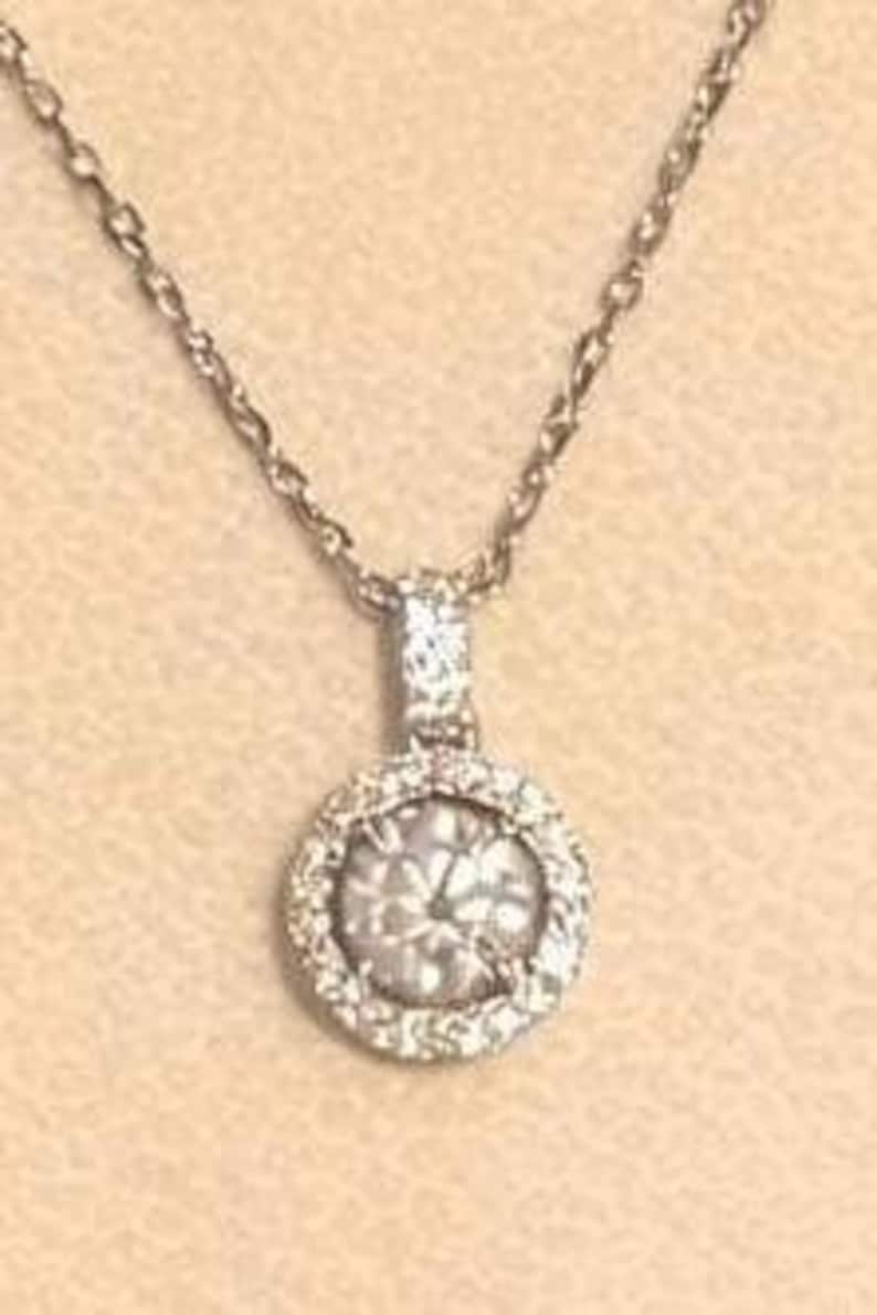 1 Carat Moissanite Halo Necklace, 18K White Gold Plated Sterling Silver Pendant