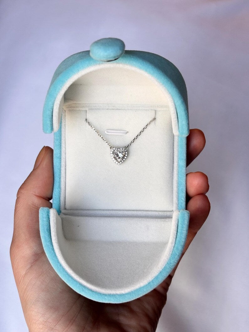 1CT Heart Moissanite Necklace | 18K White Gold-Plated Halo Pendant