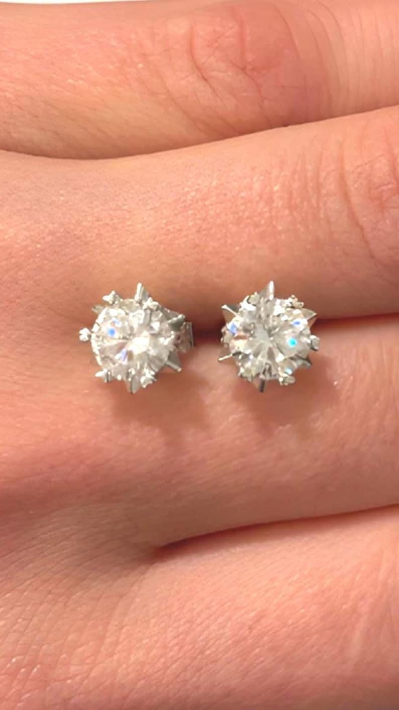 2 Carat Moissanite Stud Earrings, 925 Sterling Silver, Round Brilliant Sparkle