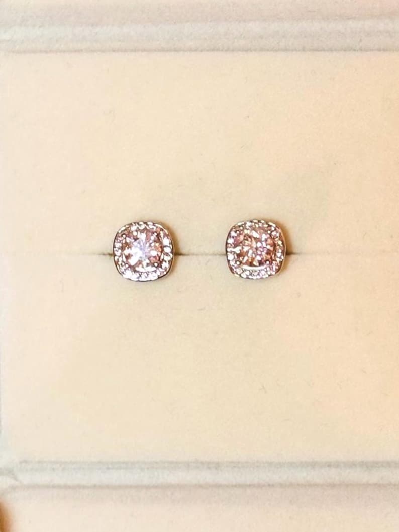 1 Carat Cushion Cut Moissanite Halo Stud Earrings | 925 Sterling Silver