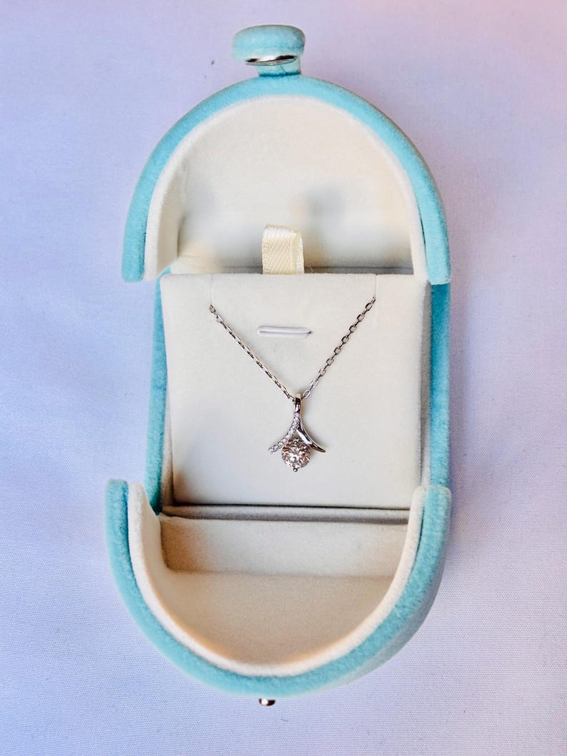 1CT Moissanite Drop Pendant Necklace | 18K White Gold-Plated Halo Jewelry