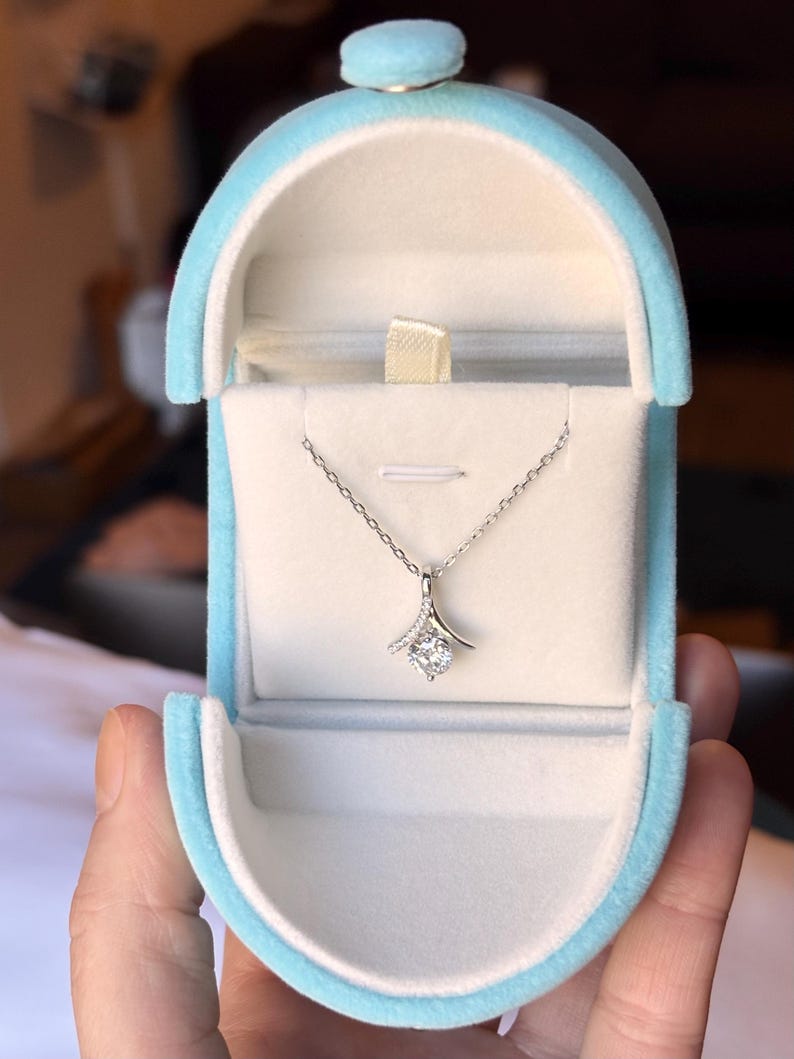 1CT Moissanite Drop Pendant Necklace | 18K White Gold-Plated Halo Jewelry