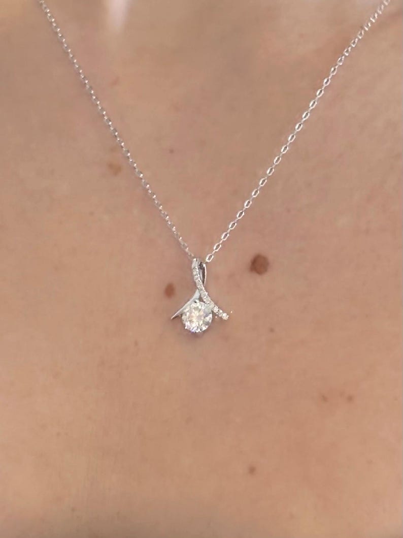 1CT Moissanite Drop Pendant Necklace | 18K White Gold-Plated Halo Jewelry