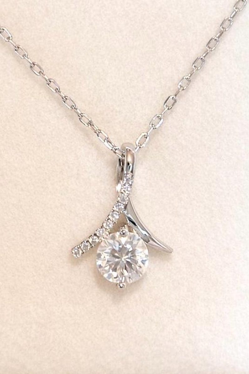 1CT Moissanite Drop Pendant Necklace | 18K White Gold-Plated Halo Jewelry