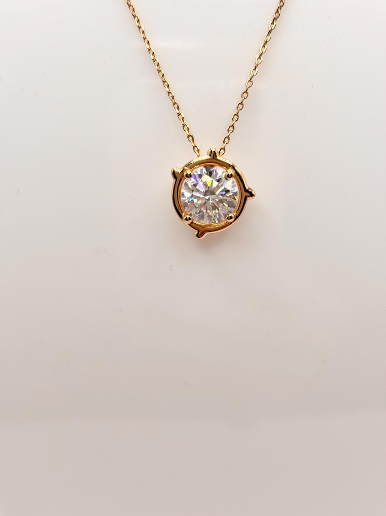 2CT Moissanite Necklace | 18K Gold-Plated 925 Sterling Silver Solitaire Pendant