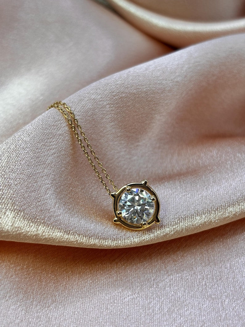 2CT Moissanite Necklace | 18K Gold-Plated 925 Sterling Silver Solitaire Pendant