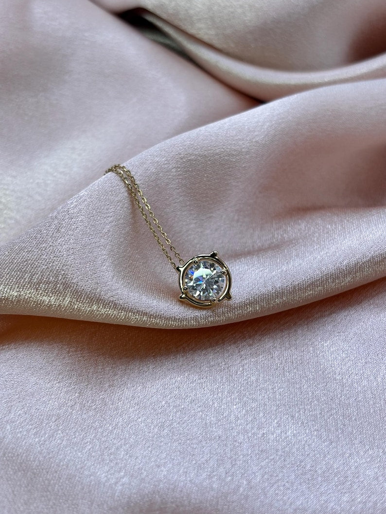 2CT Moissanite Necklace | 18K Gold-Plated 925 Sterling Silver Solitaire Pendant