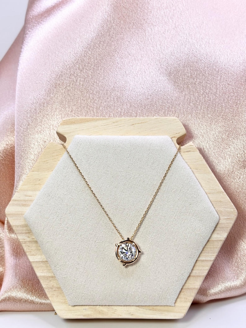 2CT Moissanite Necklace | 18K Gold-Plated 925 Sterling Silver Solitaire Pendant