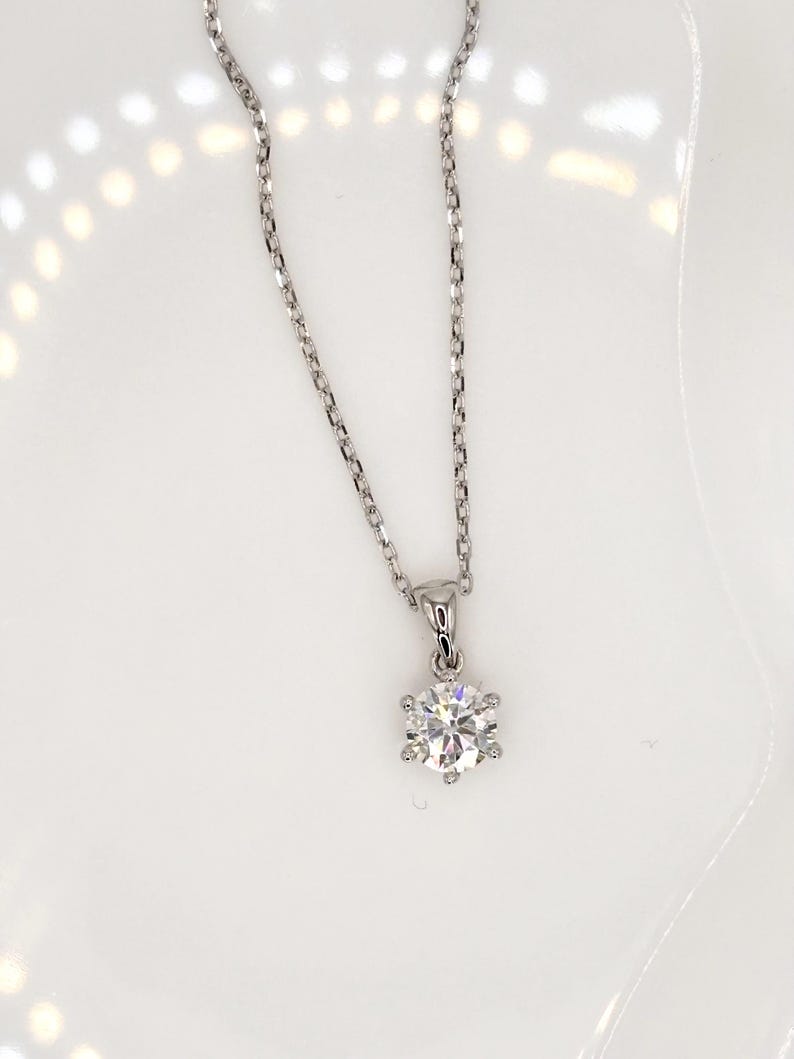 1CT Moissanite Necklace | 18K White Gold-Plated 925 Sterling Silver