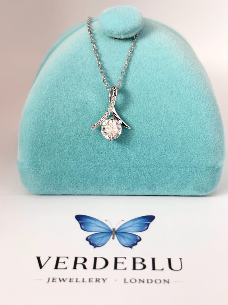 1CT Moissanite Drop Pendant Necklace | 18K White Gold-Plated Halo Jewelry