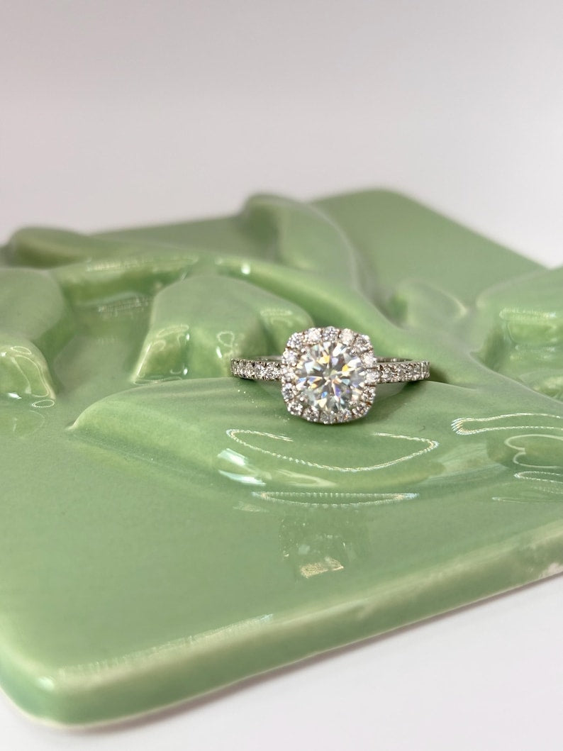 1ct Moissanite Halo Engagement Ring 925 Sterling Silver Bridal Promise Ring