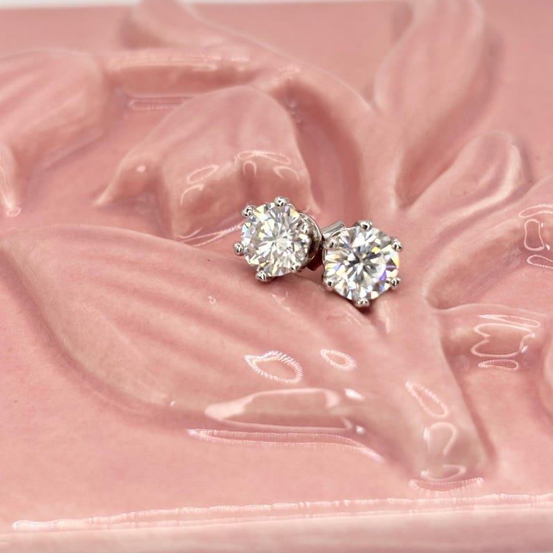 2 Carat Moissanite Stud Earrings, 925 Sterling Silver Round Solitaire Earrings
