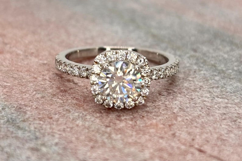 1ct Moissanite Halo Engagement Ring 925 Sterling Silver Bridal Promise Ring