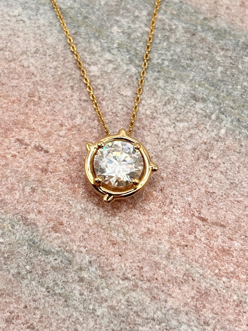2CT Moissanite Necklace | 18K Gold-Plated 925 Sterling Silver Solitaire Pendant