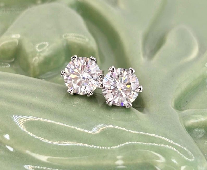 2 Carat Moissanite Stud Earrings, 925 Sterling Silver Round Solitaire Earrings
