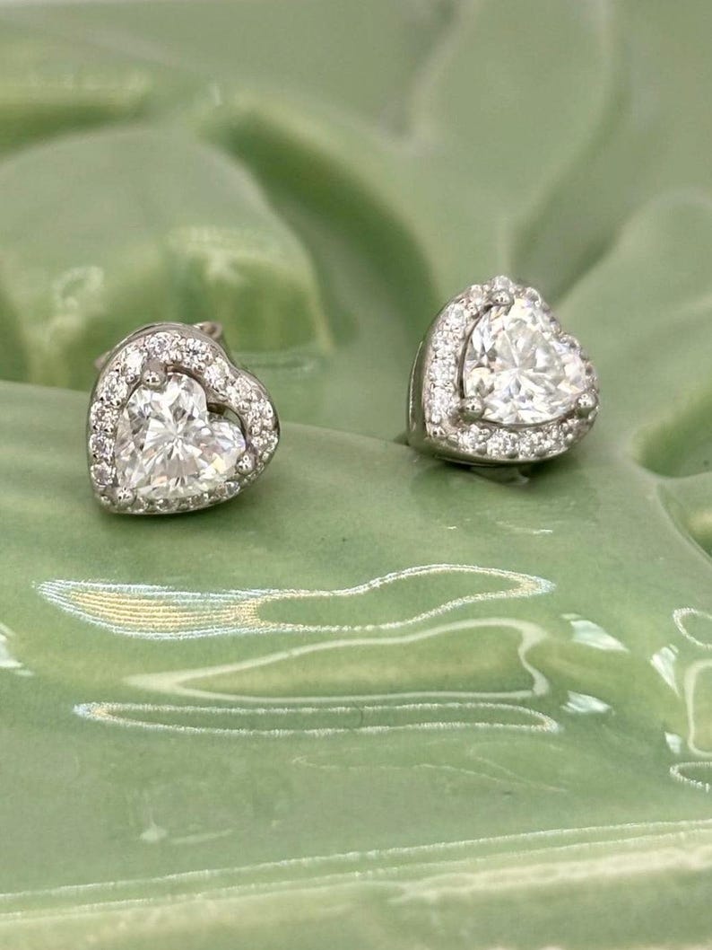 1CT Heart Moissanite Stud Earrings | Argentium 925 Sterling Silver