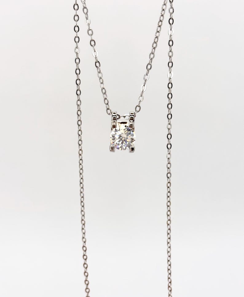 1CT Moissanite Halo Necklace | 18K White Gold-Plated 925 Sterling Silver
