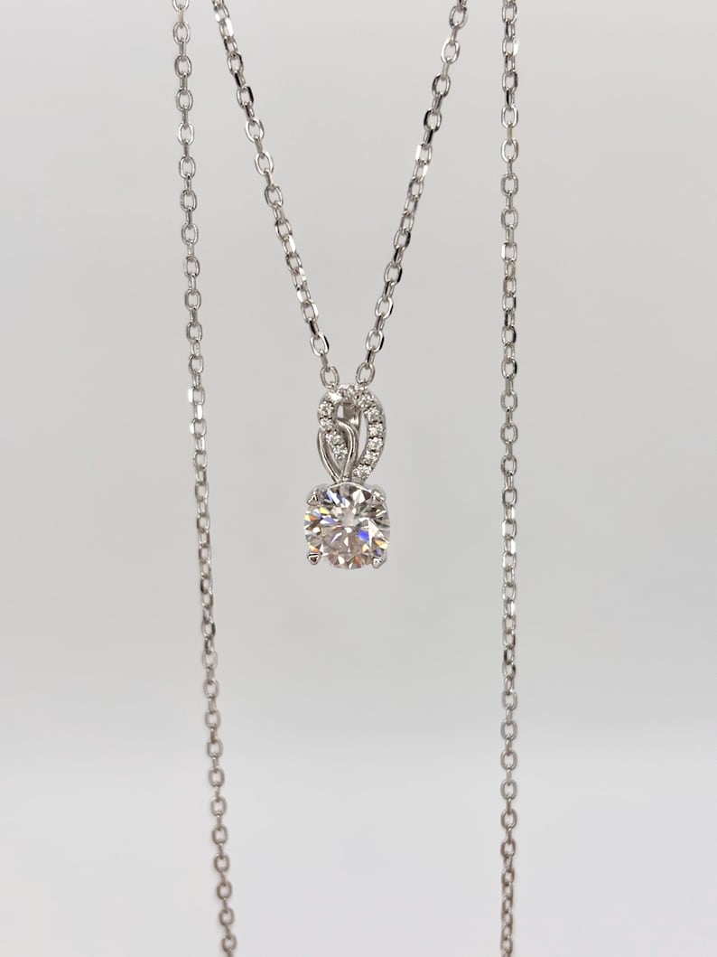 1CT Moissanite Pendant Necklace | 18K White Gold-Plated Minimalist Jewelry