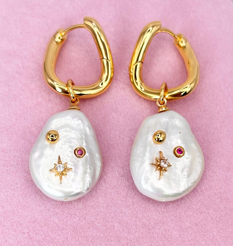 Baroque Pearl Drop Earrings Gold Plated Convertible Necklace Jewelry