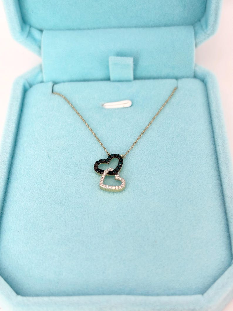 14K Yellow Gold Diamond Heart Necklace – Black & White Natural Diamonds