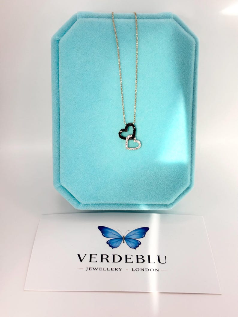 14K Yellow Gold Diamond Heart Necklace – Black & White Natural Diamonds