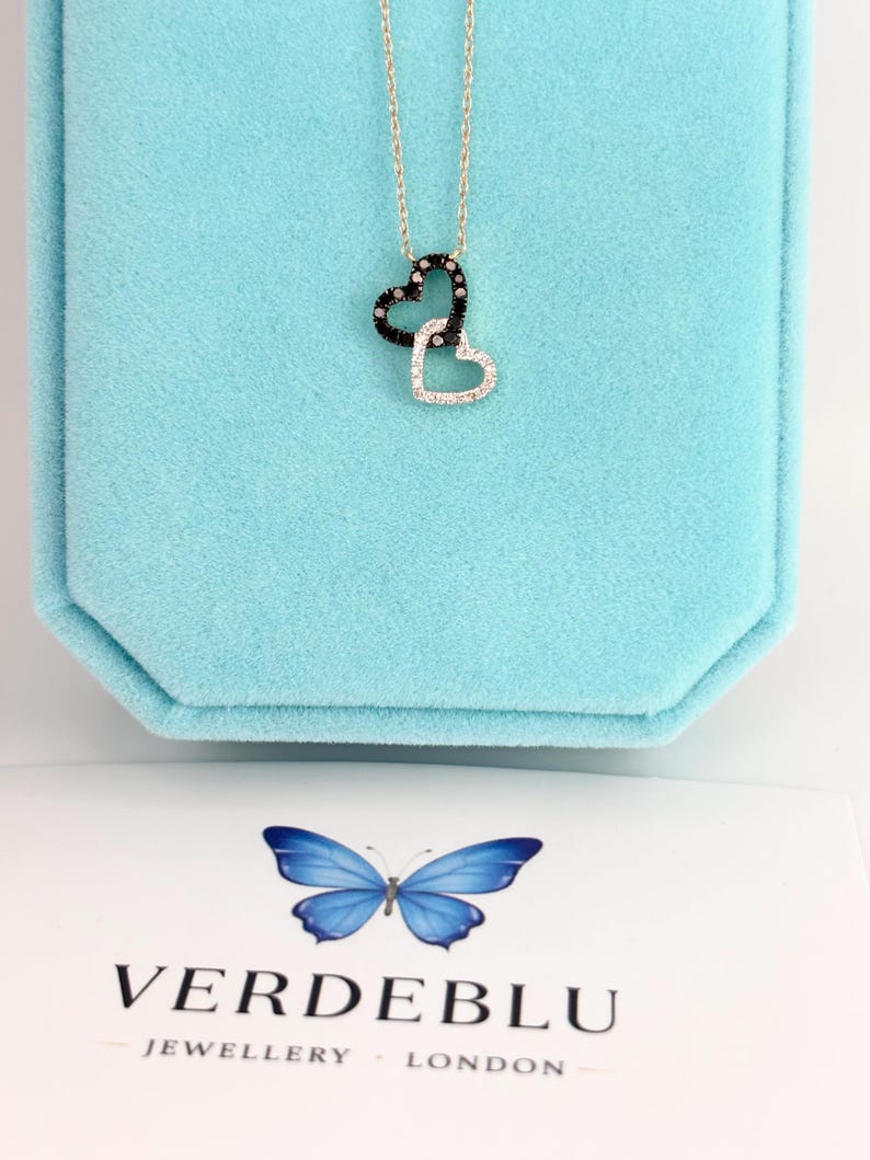 14K Yellow Gold Diamond Heart Necklace – Black & White Natural Diamonds