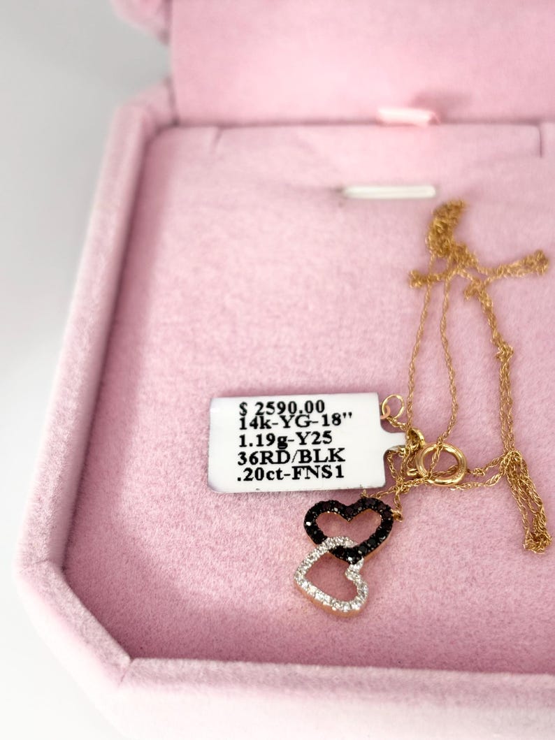 14K Yellow Gold Diamond Heart Necklace – Black & White Natural Diamonds