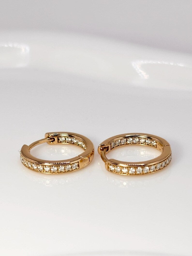 2CT Moissanite Huggie Hoop Earrings | 18K Gold-Plated 925 Sterling Silver