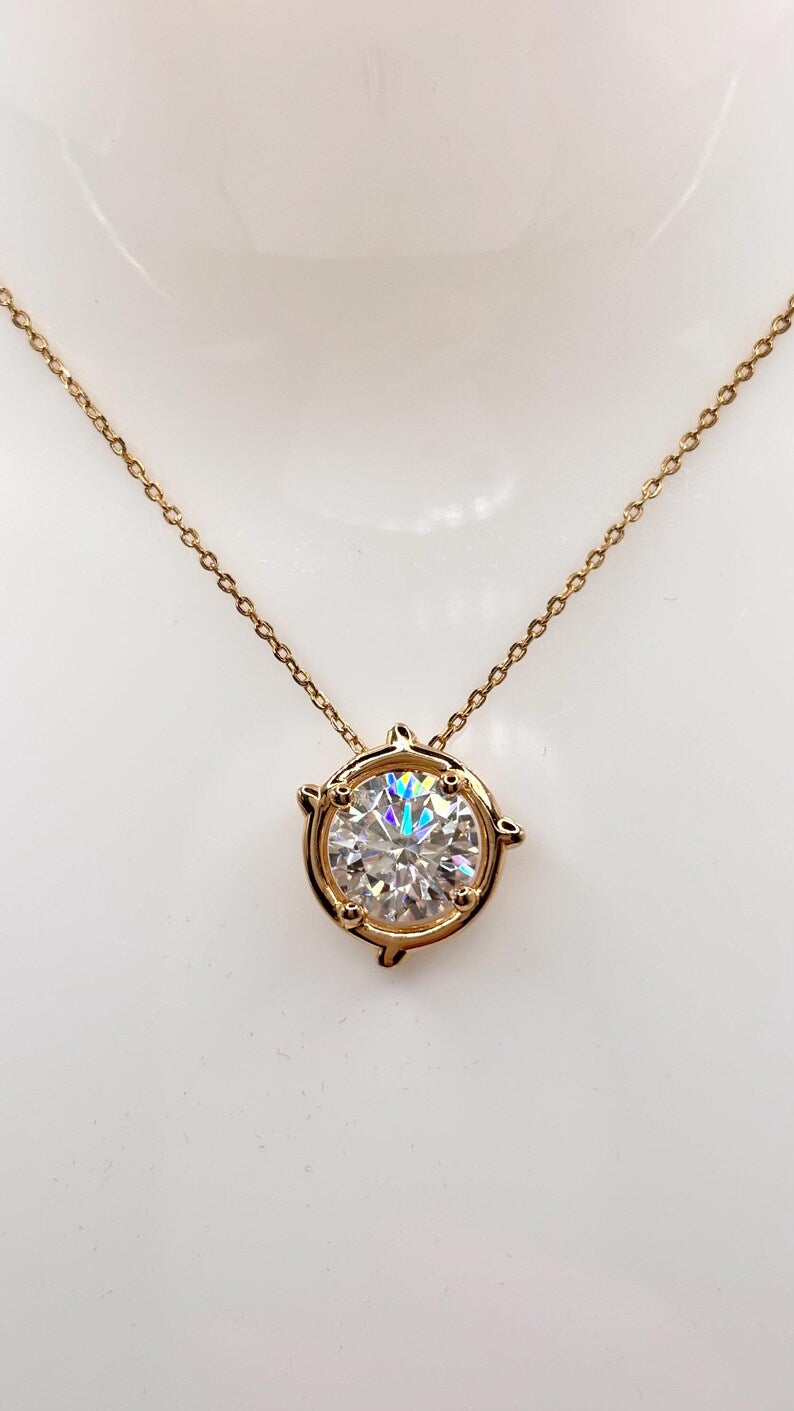 2CT Moissanite Necklace | 18K Gold-Plated 925 Sterling Silver Solitaire Pendant