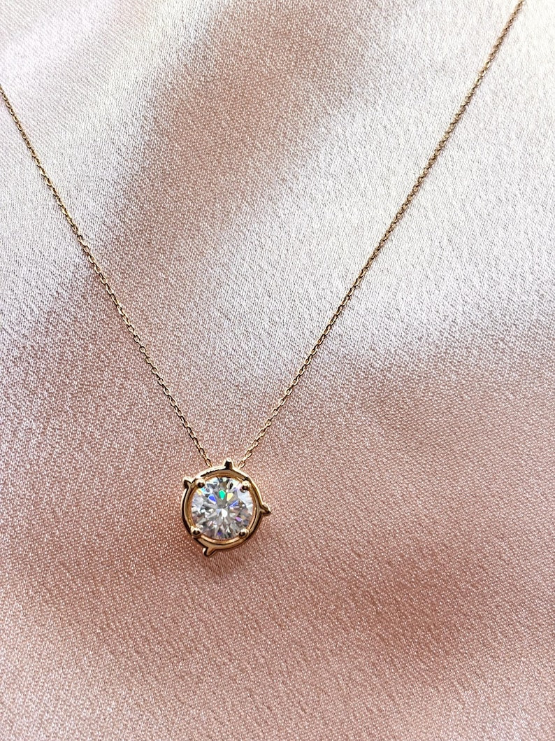 2CT Moissanite Necklace | 18K Gold-Plated 925 Sterling Silver Solitaire Pendant