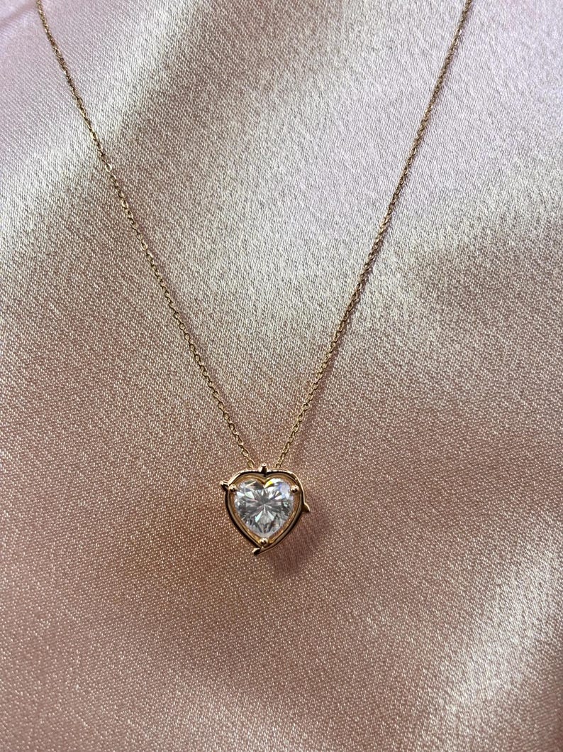 2CT Heart Moissanite Necklace | 18K Gold-Plated 925 Sterling Silver Halo Pendant
