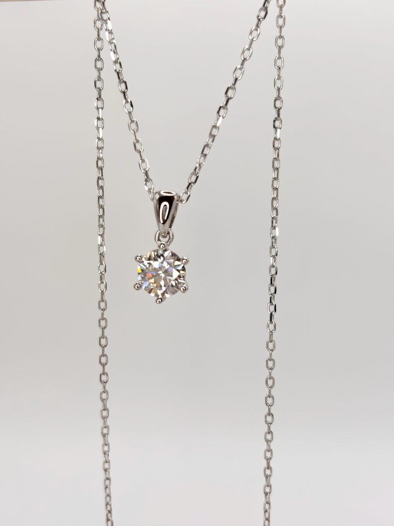 1CT Moissanite Necklace | 18K White Gold-Plated 925 Sterling Silver