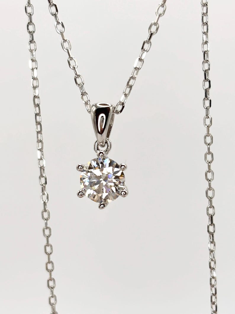 1CT Moissanite Necklace | 18K White Gold-Plated 925 Sterling Silver