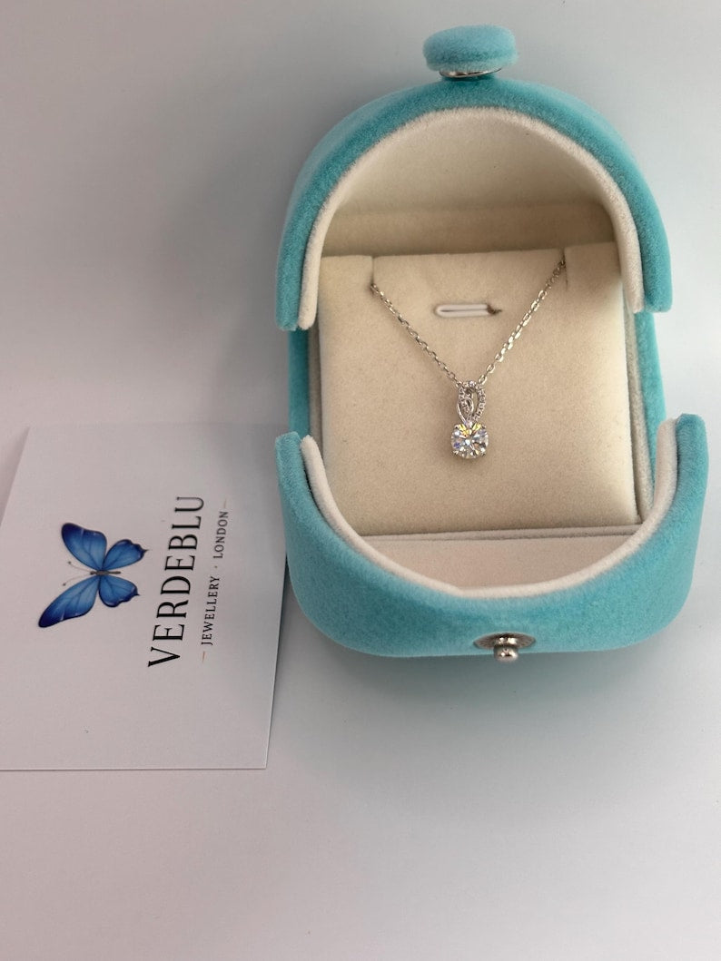 1CT Moissanite Pendant Necklace | 18K White Gold-Plated Minimalist Jewelry