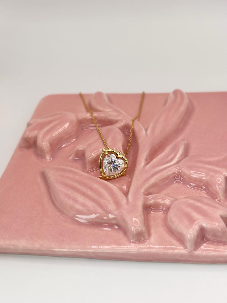2CT Heart Moissanite Necklace | 18K Gold-Plated 925 Sterling Silver Halo Pendant