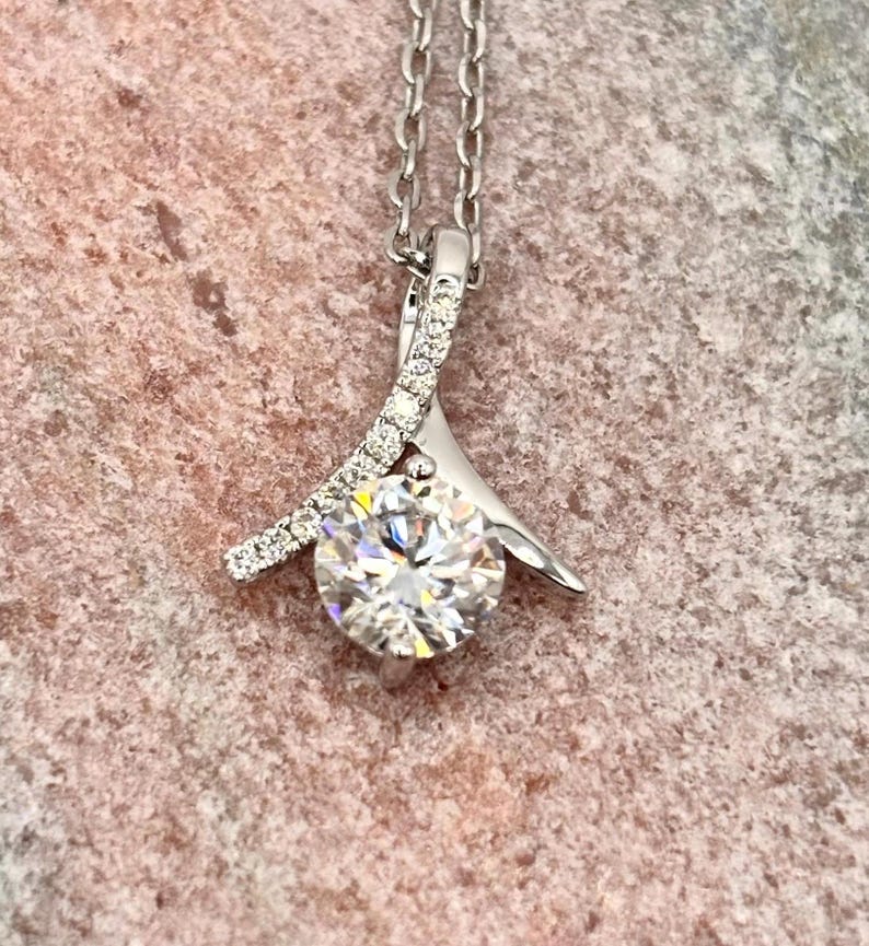 1CT Moissanite Drop Pendant Necklace | 18K White Gold-Plated Halo Jewelry
