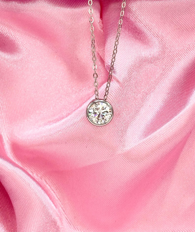 1ct Moissanite Necklace 925 Sterling Silver Bezel Pendant