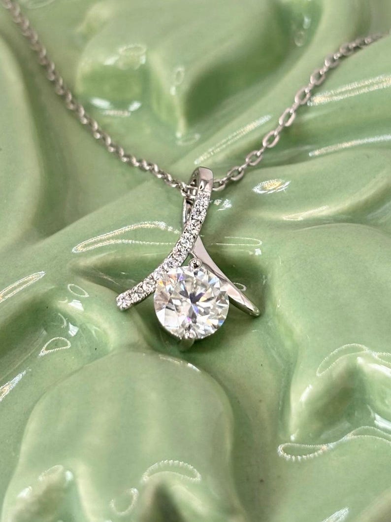 1CT Moissanite Drop Pendant Necklace | 18K White Gold-Plated Halo Jewelry