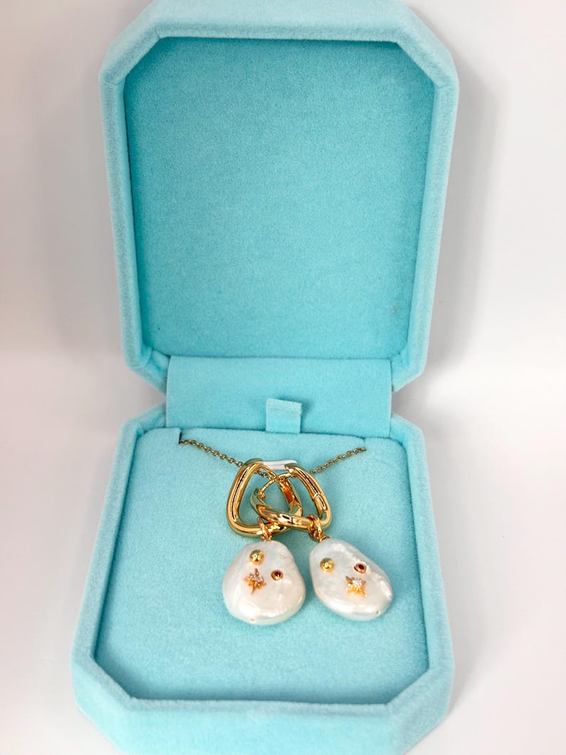 Baroque Pearl Drop Earrings Gold Plated Convertible Necklace Jewelry