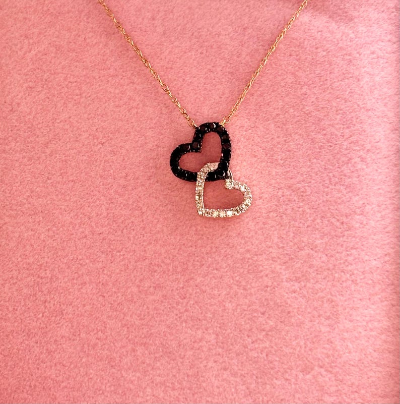 14K Yellow Gold Diamond Heart Necklace – Black & White Natural Diamonds