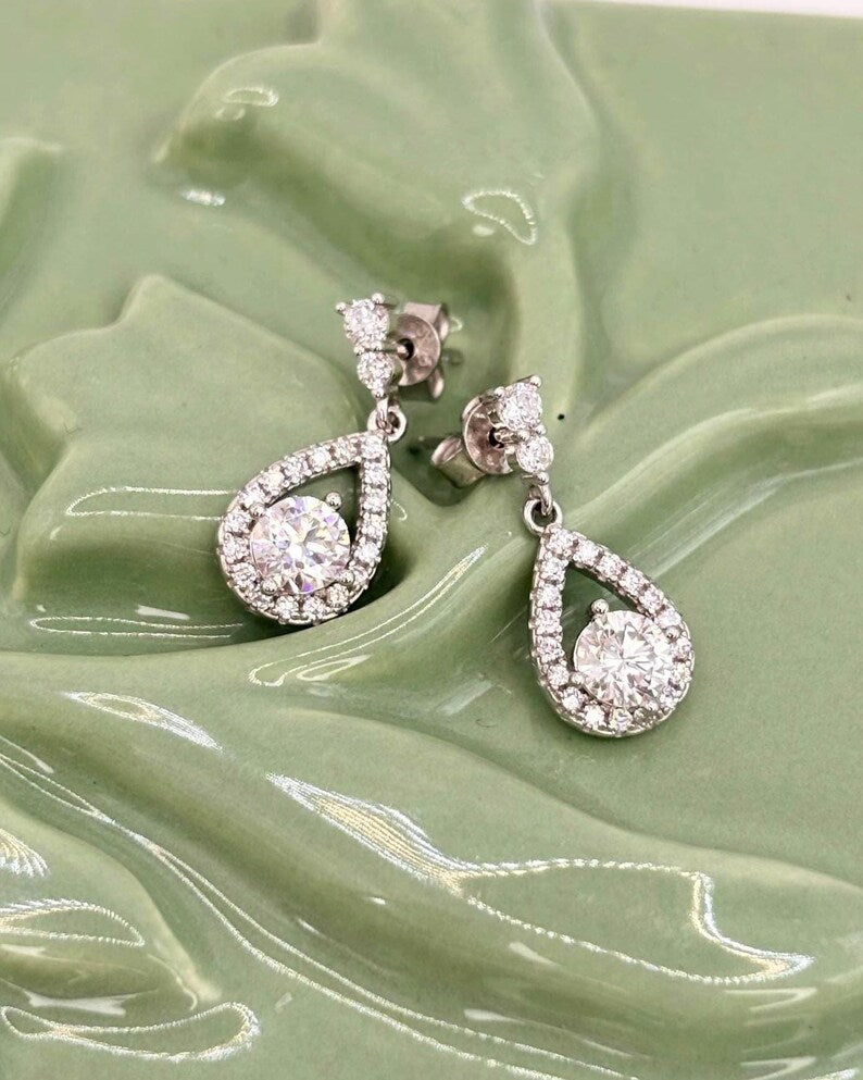1CT Pear Moissanite Drop Earrings | 925 Argentium Sterling Silver