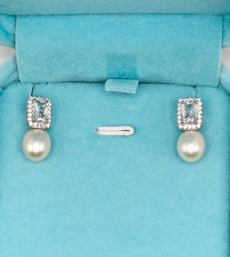 Freshwater Pearl & CZ Stud Earrings 925 Sterling Silver Elegant Jewellery