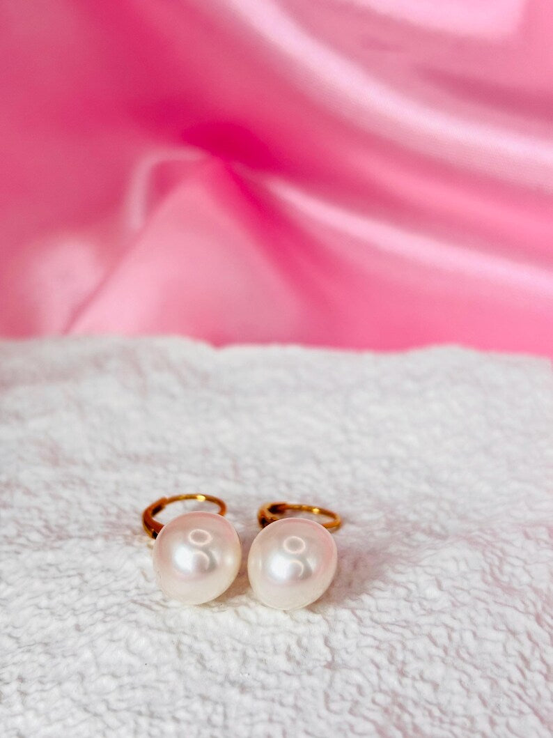 Freshwater Pearl Drop Earrings 18K Gold Plated 925 Sterling Silver