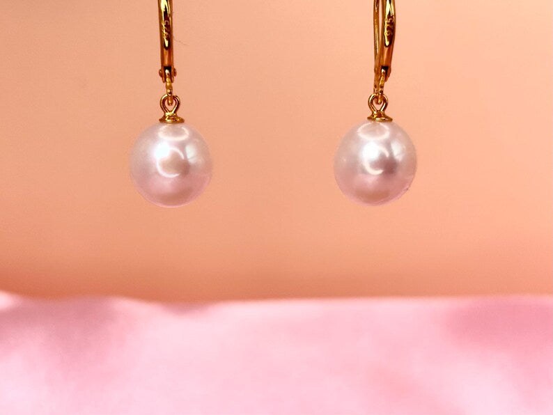 Freshwater Pearl Drop Earrings 18K Gold Plated 925 Sterling Silver