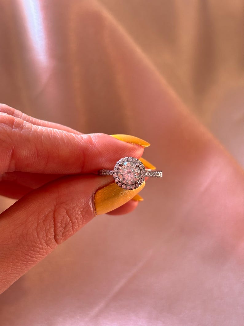 1CT Moissanite Halo Engagement Ring | 925 Argentium Sterling Silver