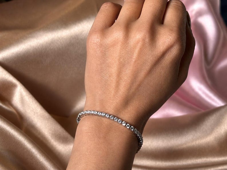 Silver Tennis Bracelet, Cubic Zirconia CZ Tennis Bracelet, Dainty Sparkly Jewelry