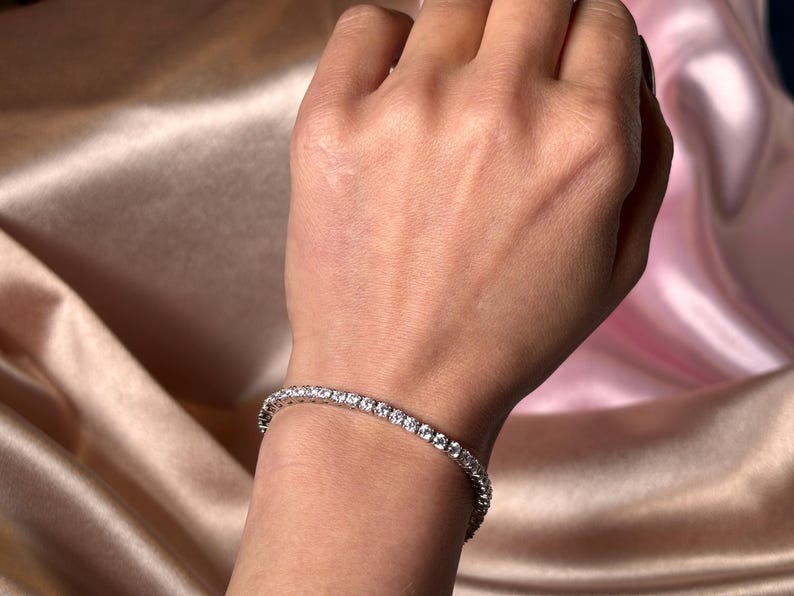 Silver Tennis Bracelet, Cubic Zirconia CZ Tennis Bracelet, Dainty Sparkly Jewelry