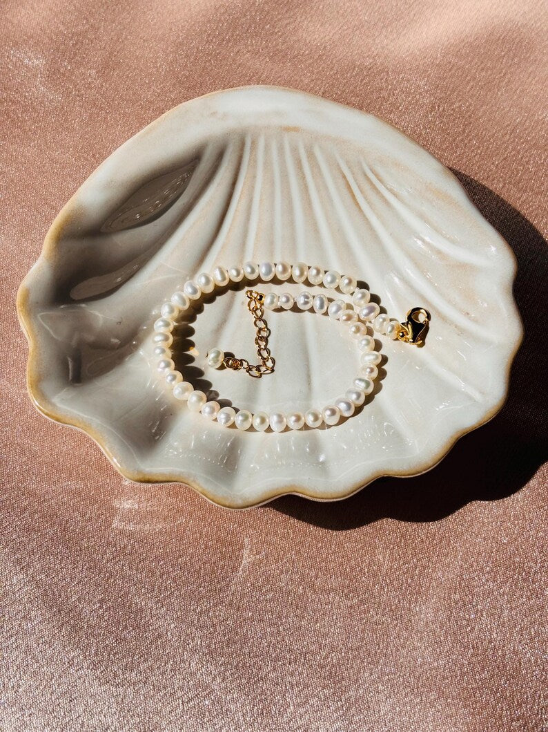 Natural Freshwater Pearl Bracelet 18K Gold Plated Clasp Adjustable Dainty Jewelry