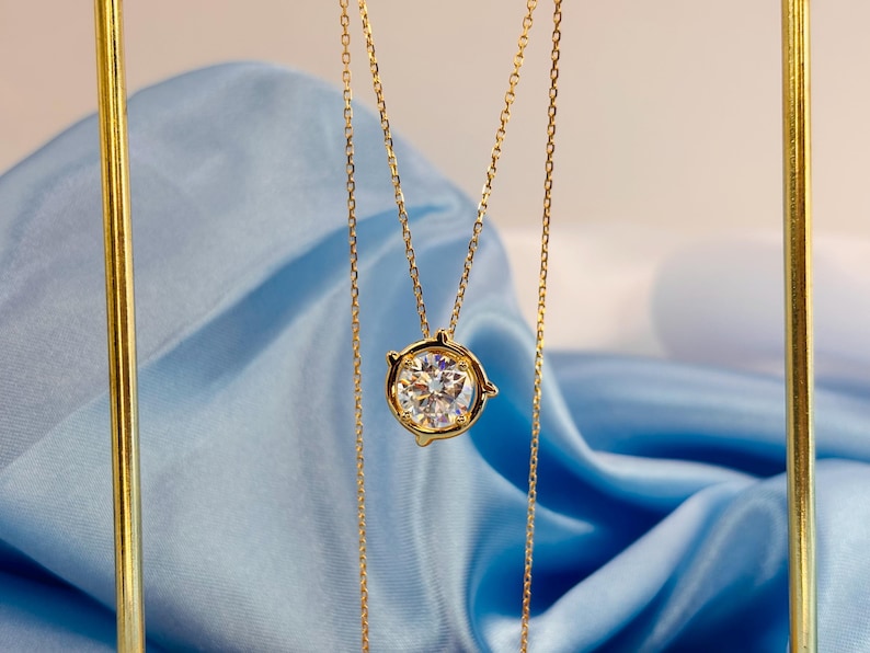 2CT Moissanite Necklace | 18K Gold-Plated 925 Sterling Silver Solitaire Pendant